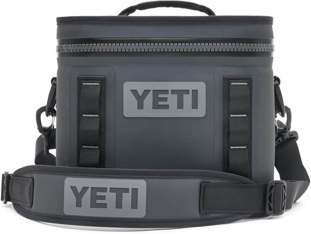 A YETI Hopper Flip 8 Portable Soft Cooler isolated on a white background.
