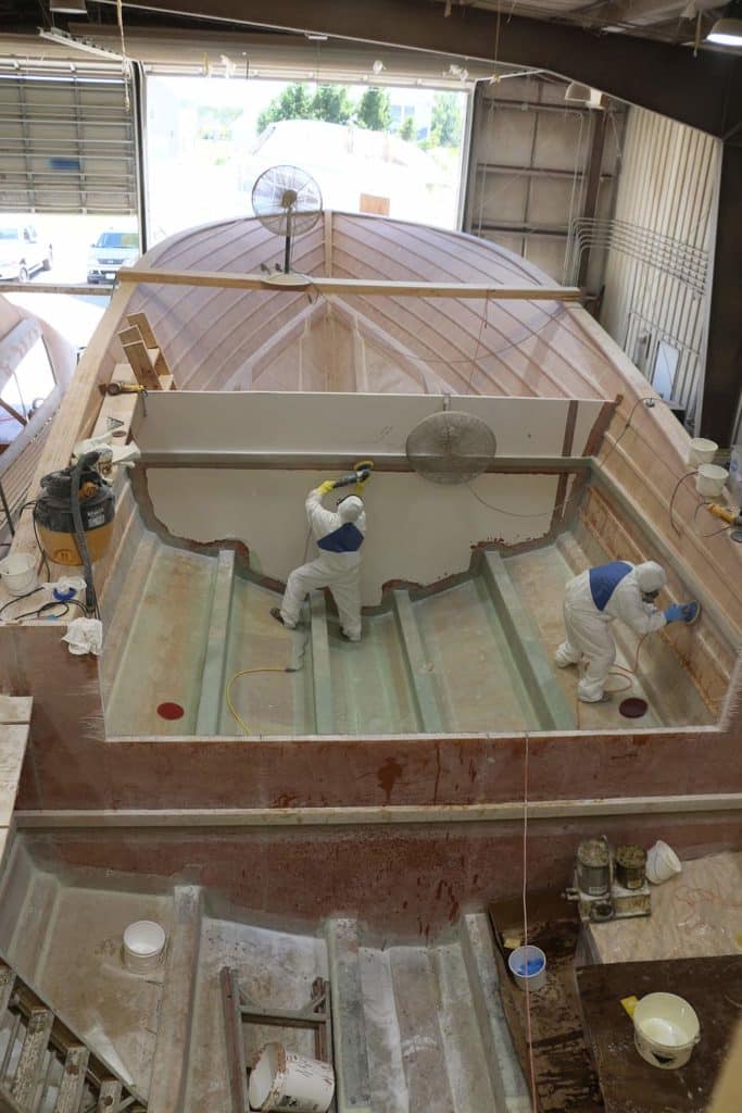 interior view of yacht hull under construction