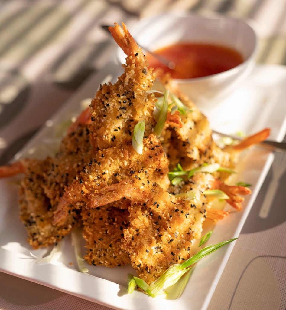 a plate of crunchy friend shrimp