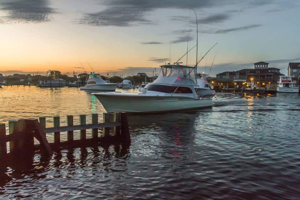 Sunrise and custom carolina boat in Hatteras North Carolina