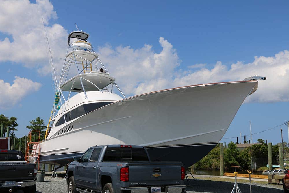 fully assembled yacht in dry docks