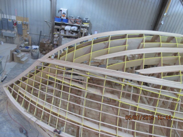 The bow stem, chine and stringers come together