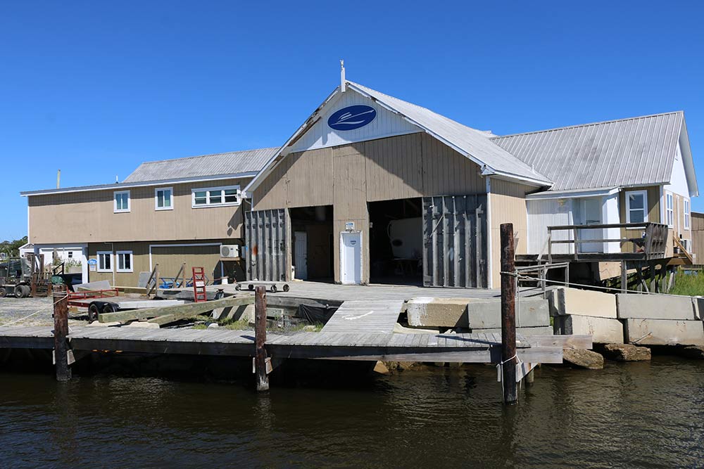 exterior view of a yacht building factory