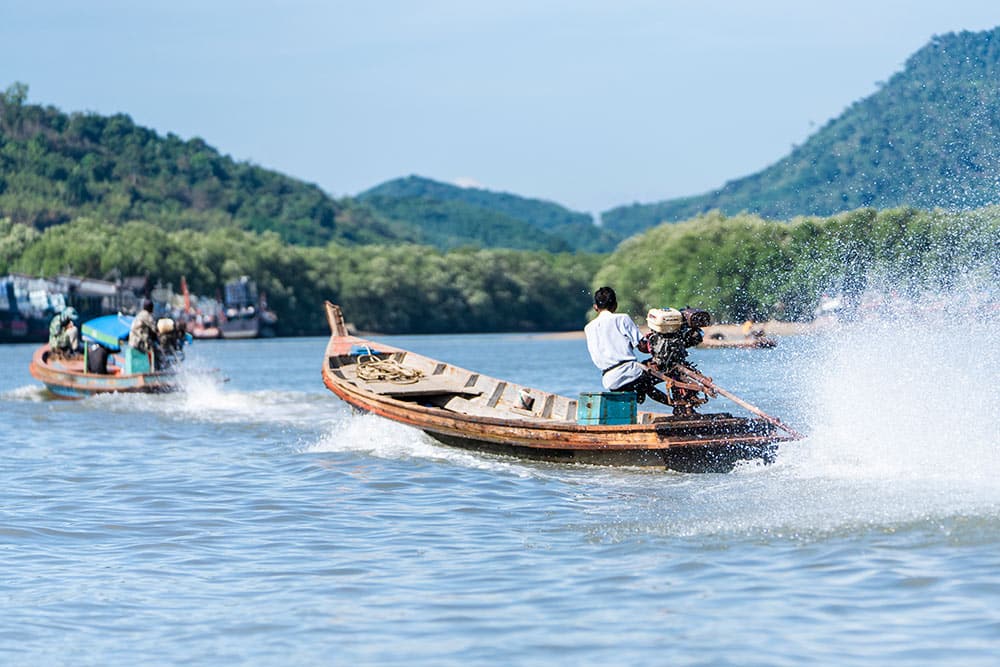 small motorboats in the andaman sea