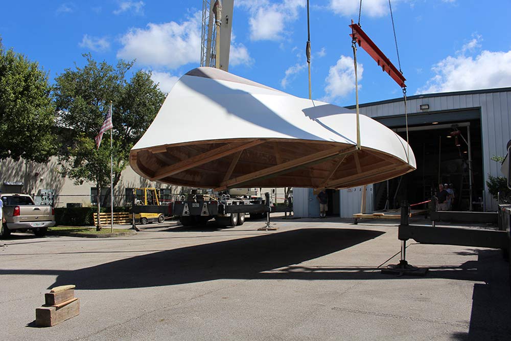 Gamefisherman boat hull being flipped