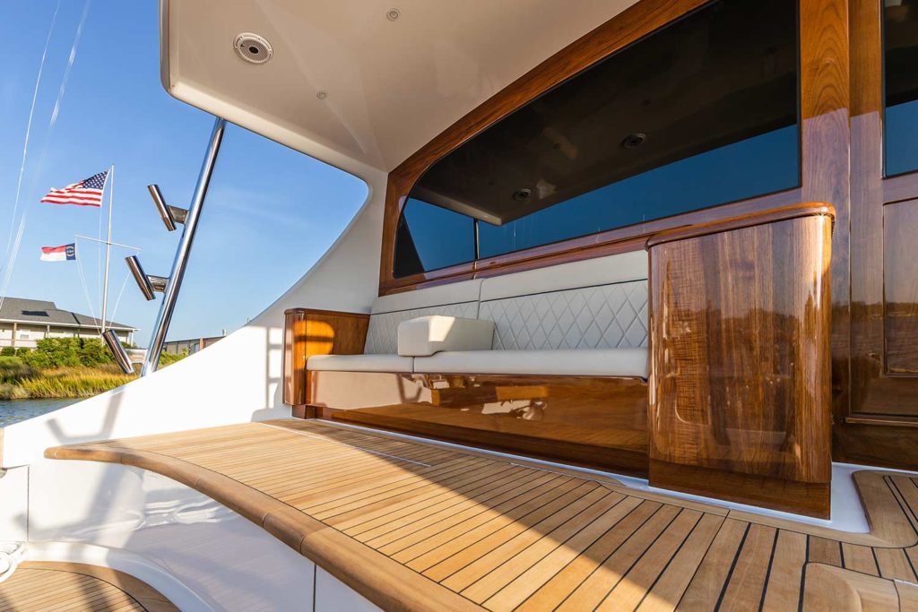 Exterior seating on the Jarrett Bay Boatworks sport fishing boat.