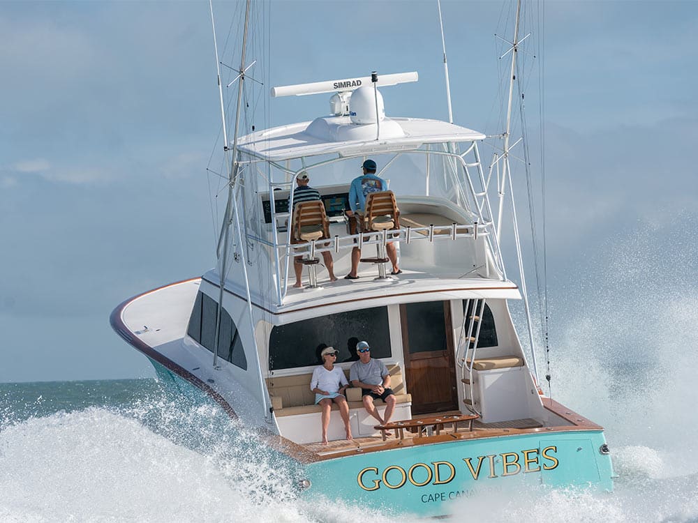 the transom of shearline boatworks good vibes