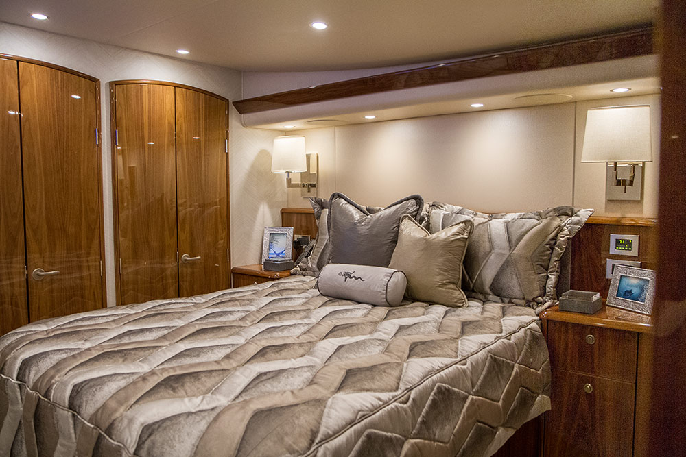 main bedroom inside viking yacht 58 convertible boat