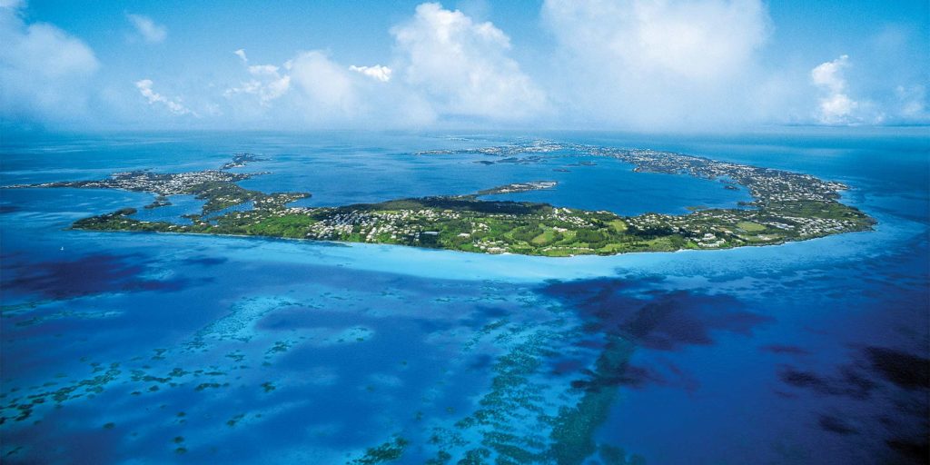 aerial view of bermuda island and sea