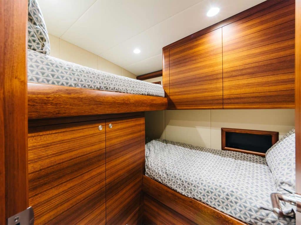 interior bedroom of the bayliss boatworks 62 sport fishing boat