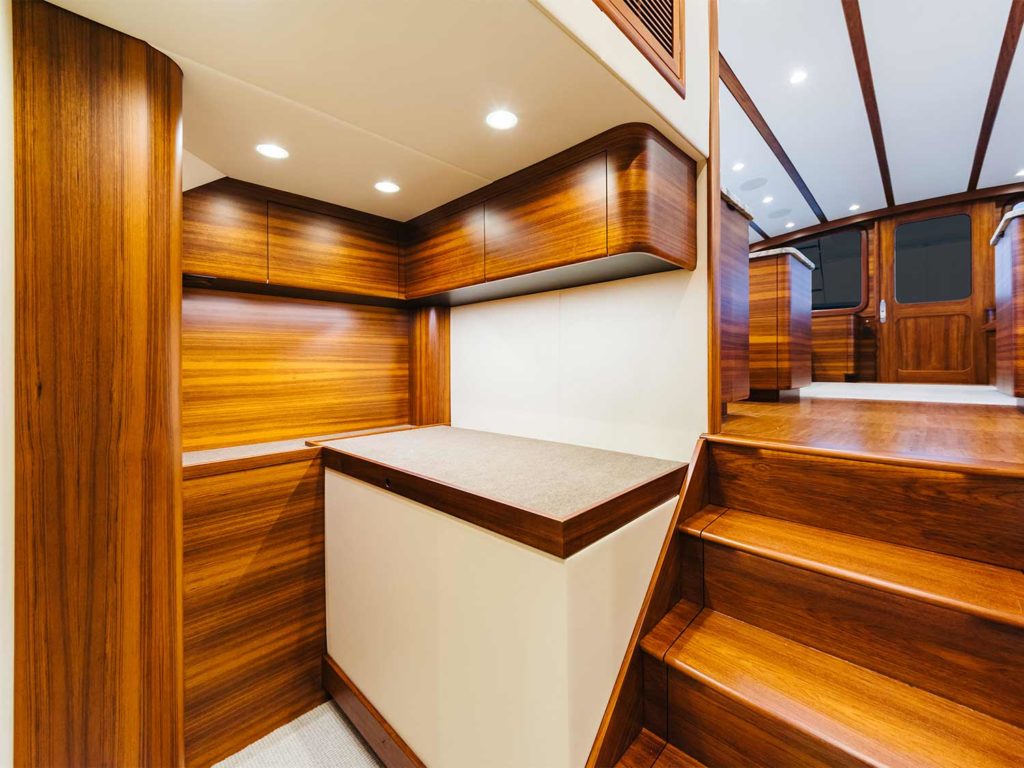 interior storage of the bayliss boatworks 62 sport fishing boat
