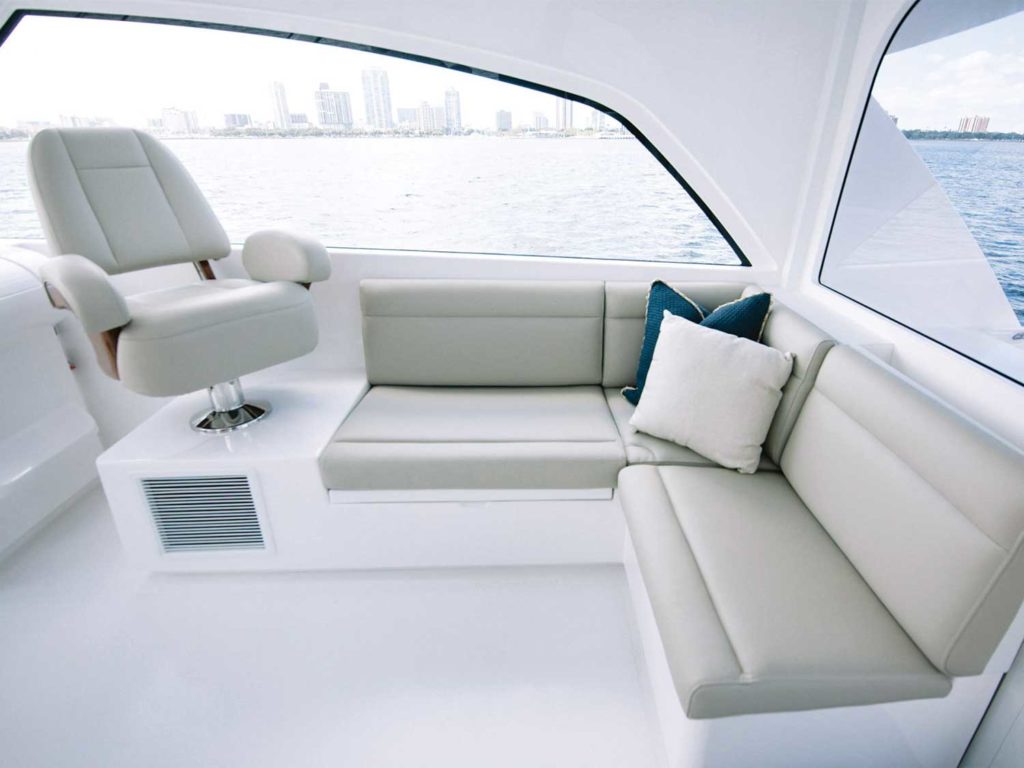 Exterior seating of the Bertram 50 Express sport-fishing boat.