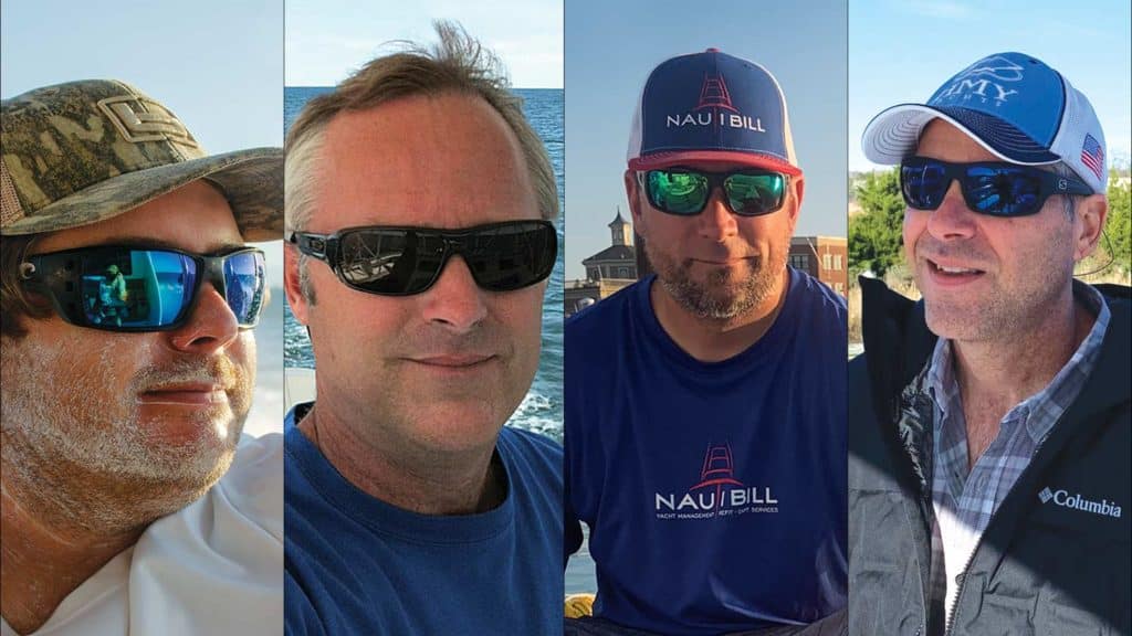 A collage of four boat captain.
