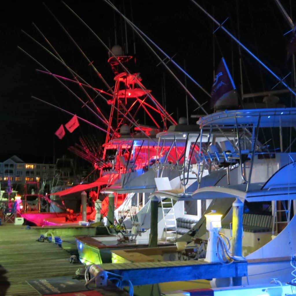 2016 Pirates Cove Billfish Tournament fleet at night