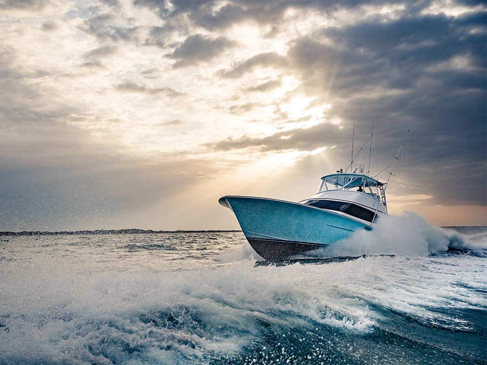 builders choice sport fishing boat on the water