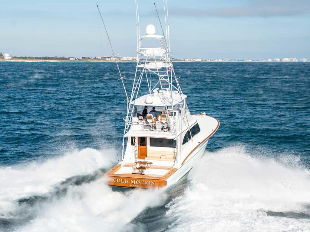 transom view of caisaon yachts cold motion sport fishing boat