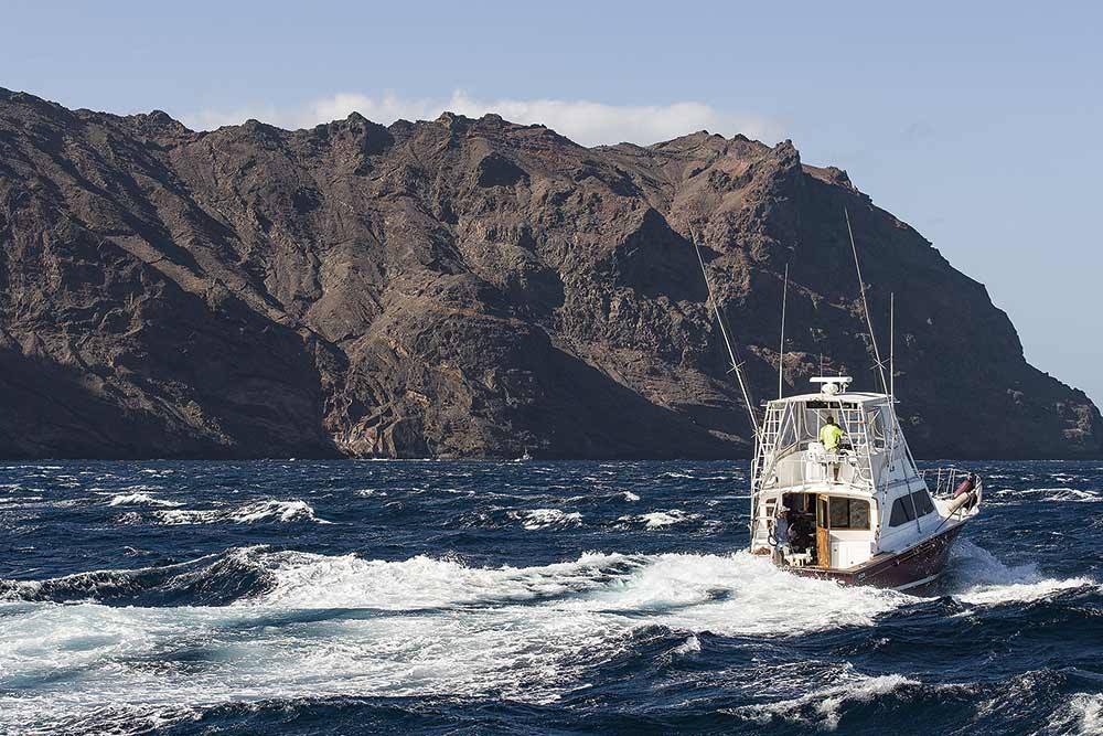 fishing boat in rough waters off of cape verde