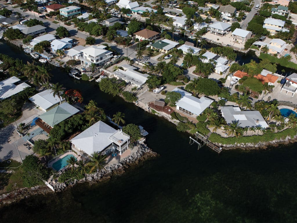 aerial view of coastal real estate homes