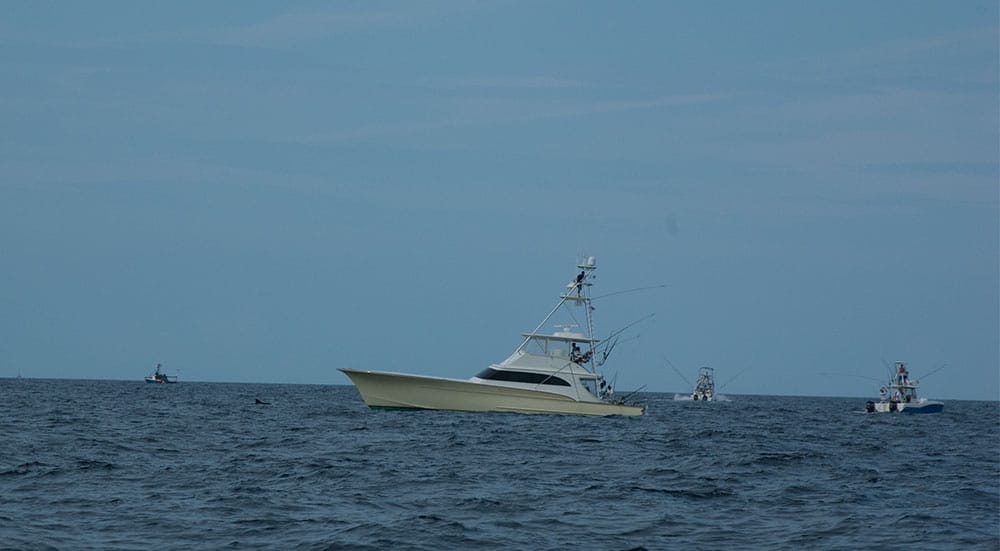 sport-fishing boat trolling at sea