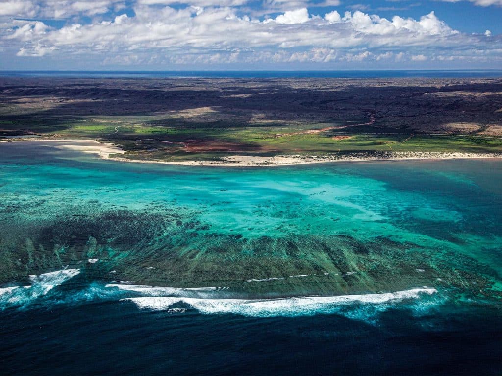 An aerial view of the fringing reefs off the coast of Western Australia.