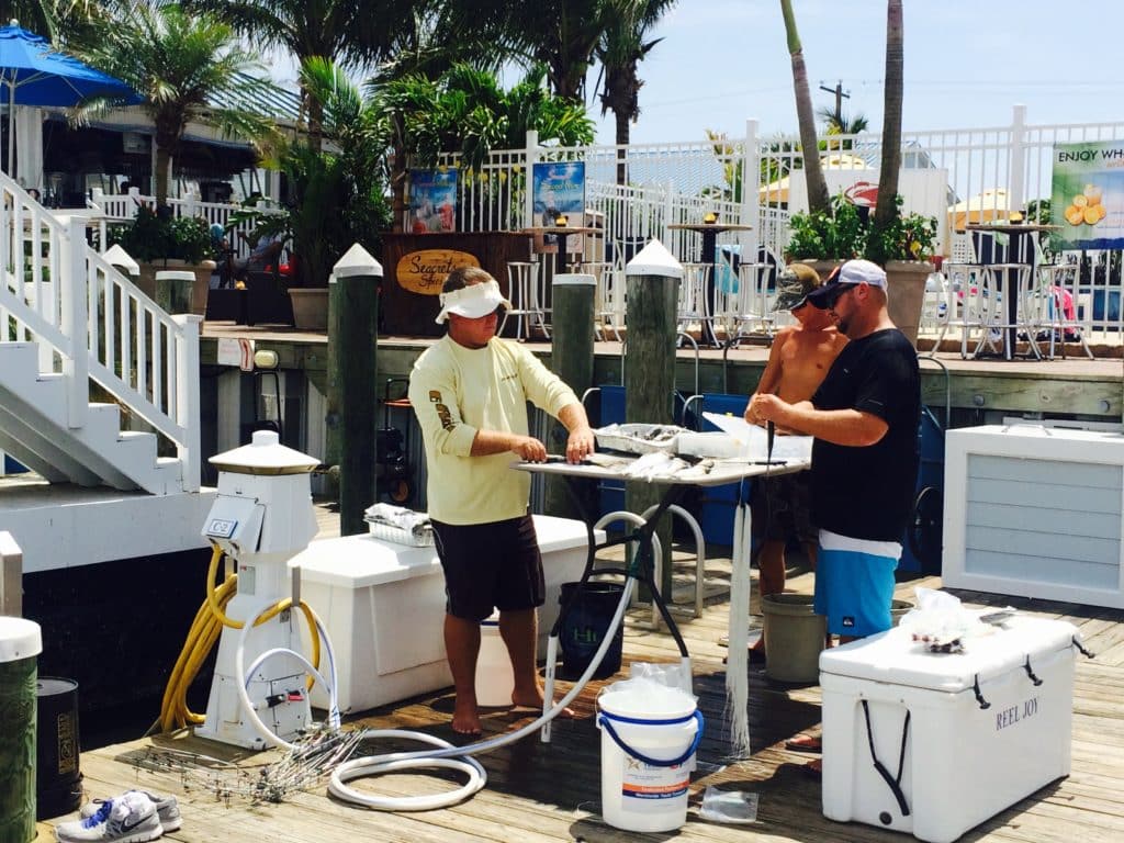 Fishermen on dock at White Marlin Open