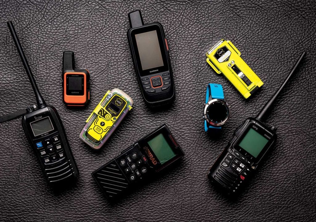 A collection of handheld gps electronics.
