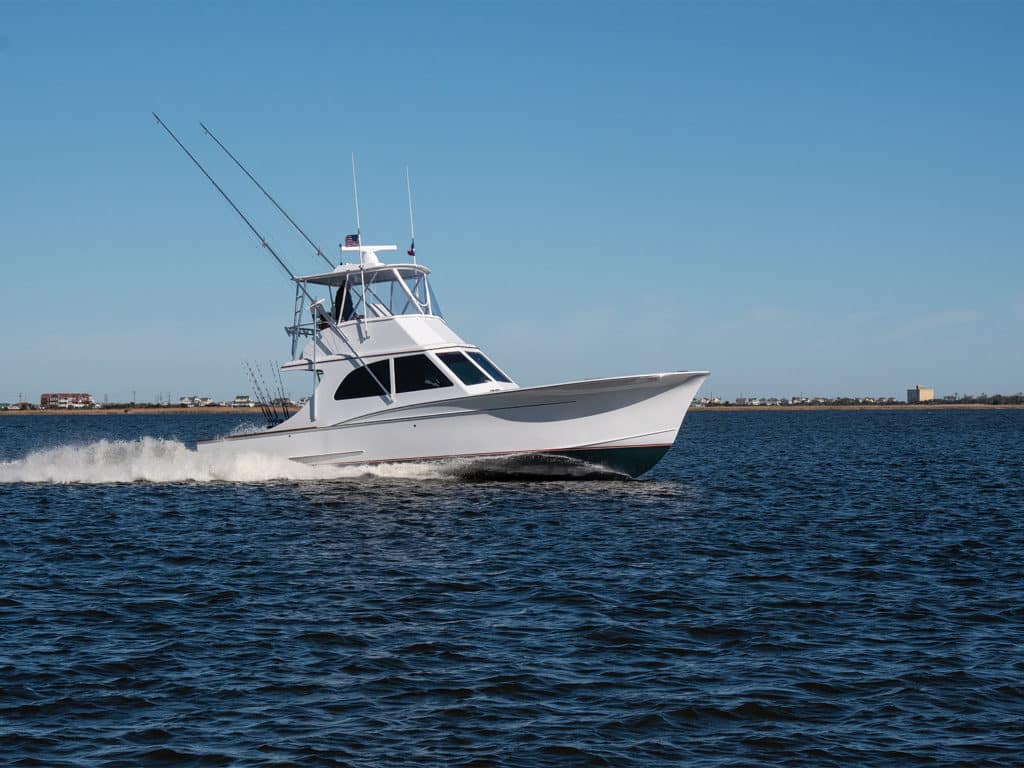 The Harrison Boatworks 41, Patrice Marie, out on the water.