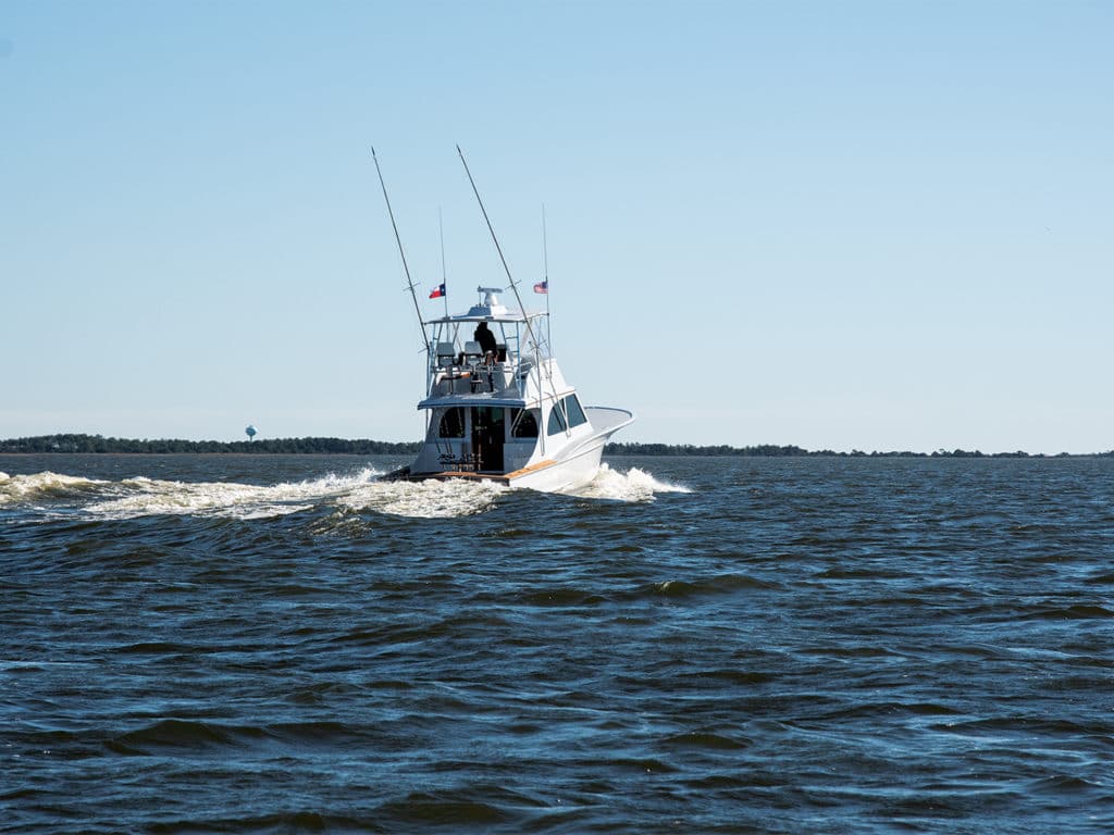 The Harrison Boatworks 41, Patrice Marie, out on the water.