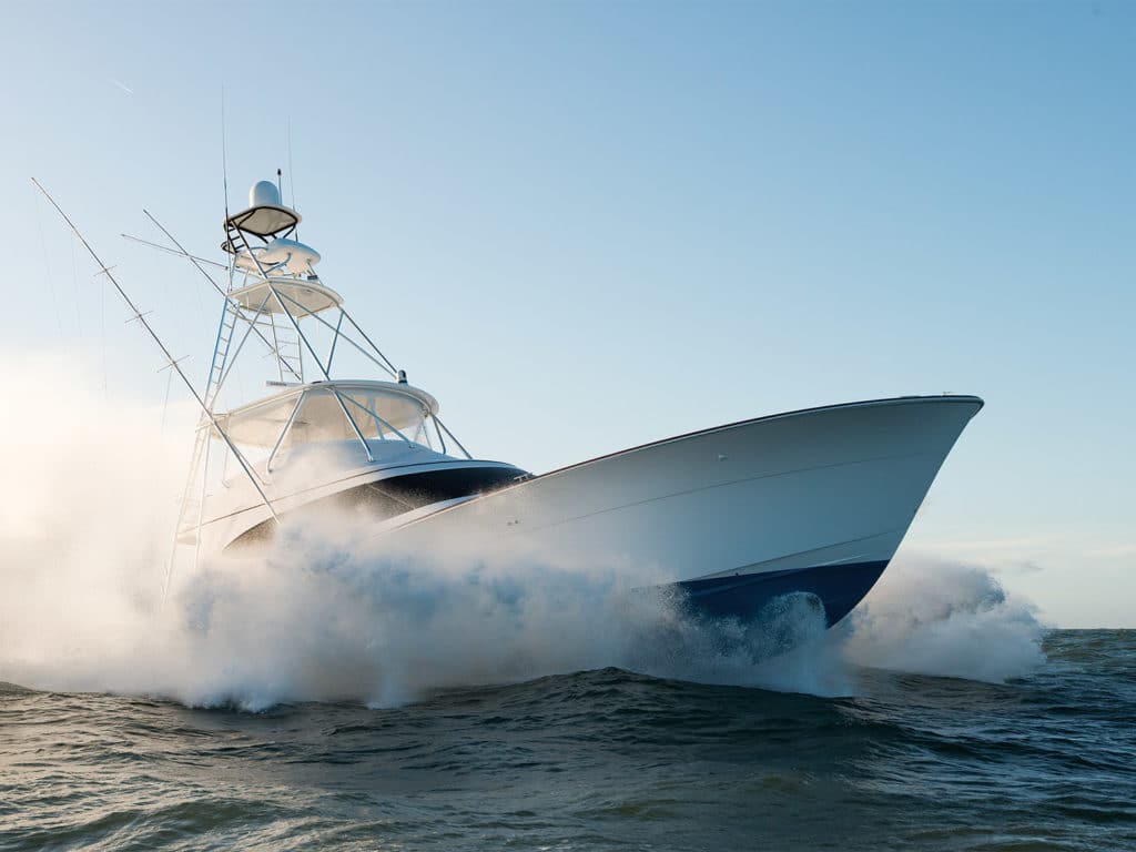 The Hatteras Yachts sport-fishing boats on the water.