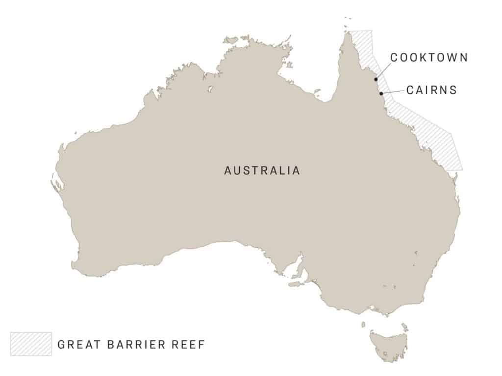 A map of Australia and the Great Barrier Reef.