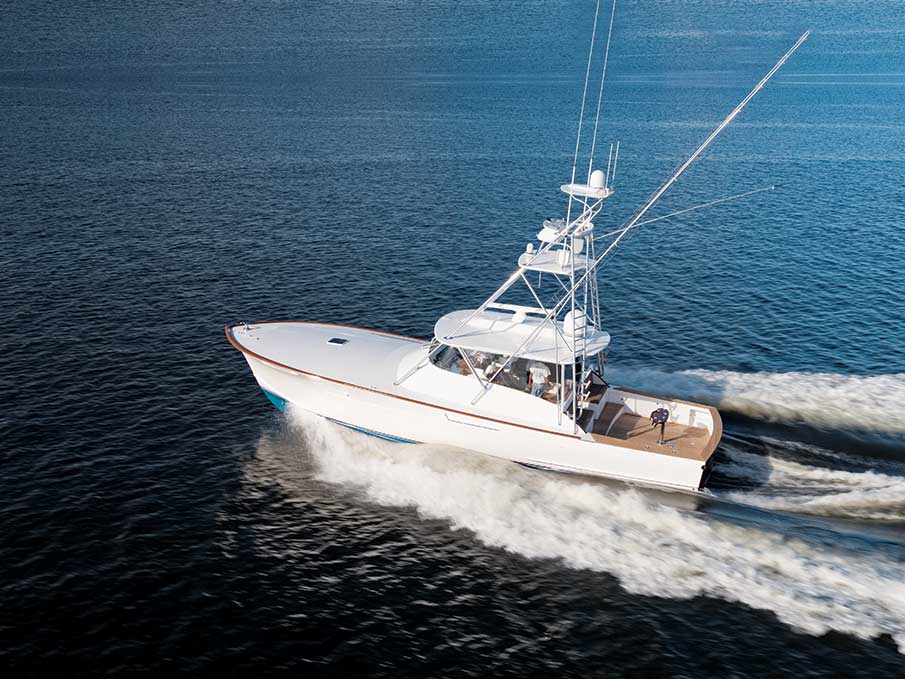 aerial view of the gamefisherman 50 express yacht
