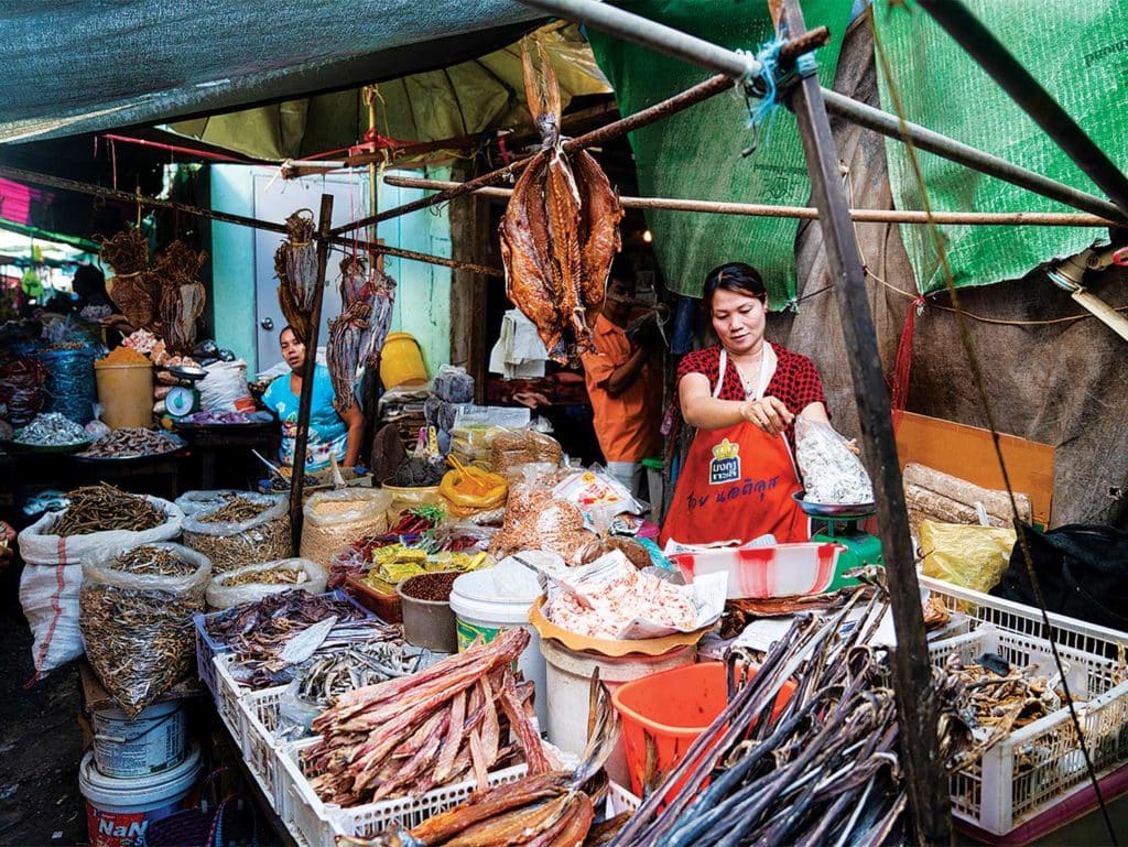 a stal in the myanmar fish markets