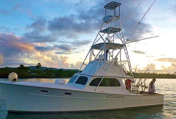 sport-fishing boat at dock