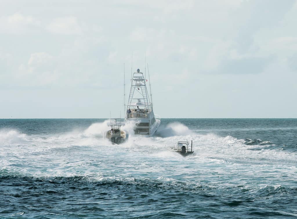 sport-fishing boat in the water