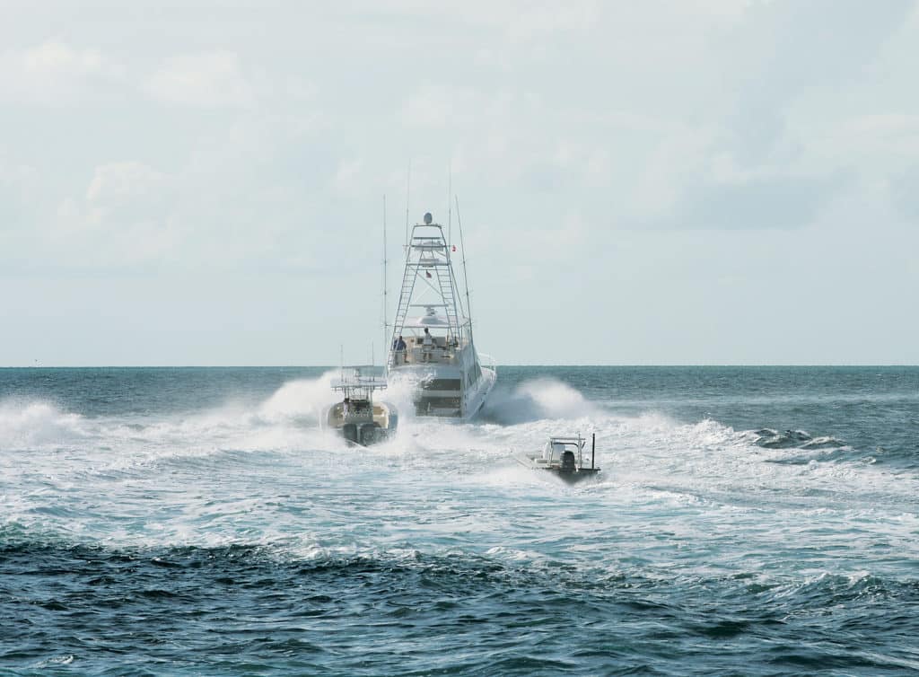 sport-fishing boat in the water