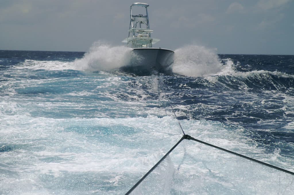 center console in rough waters