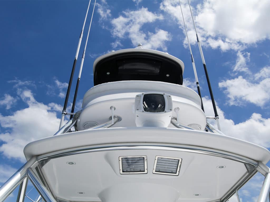 A new installation of cameras on the structure of a sport-fishing boat.