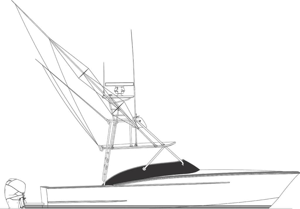 A digital rendering of Maverick 39 Express sport fishing boat.