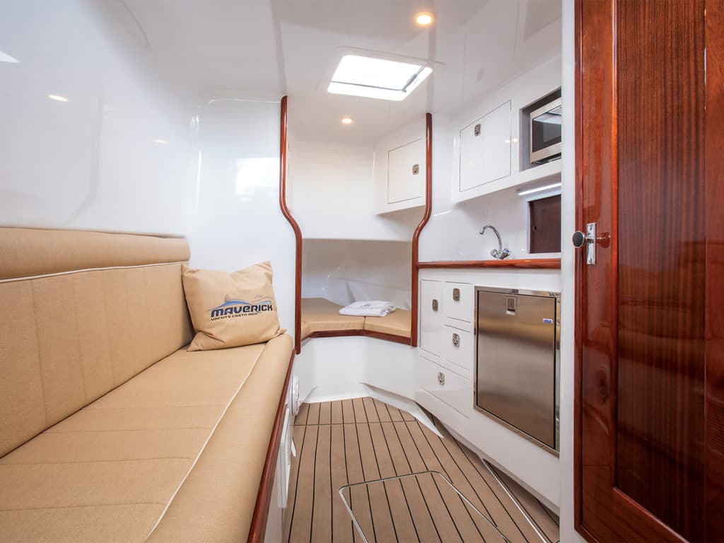 The interior galley of the Maverick 39 sport-fishing boat.