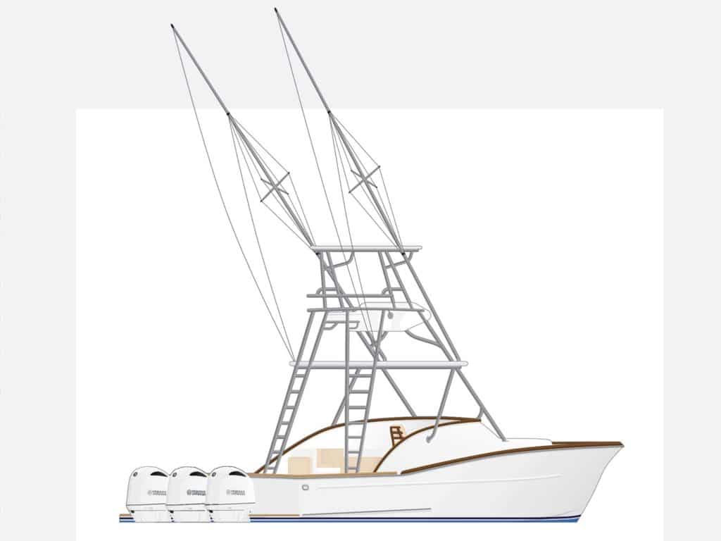 digital rendering of a maverick yachts walkaround.