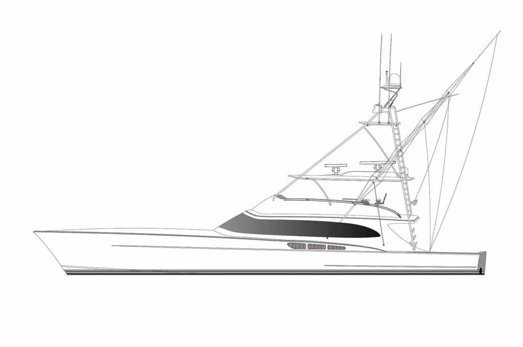 A digital rendering of a sport-fishing boat.