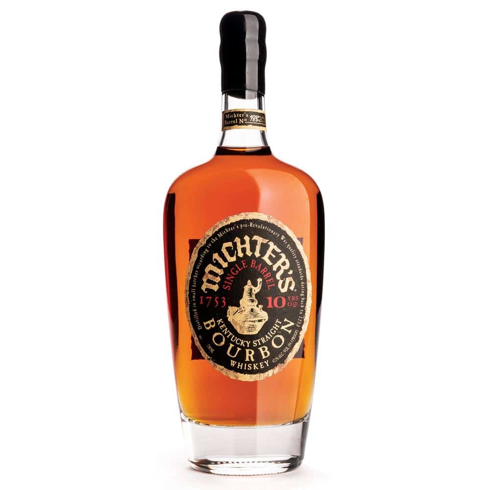 Michter’s 10 Year Kentucky Bourbon isolated on a white background.