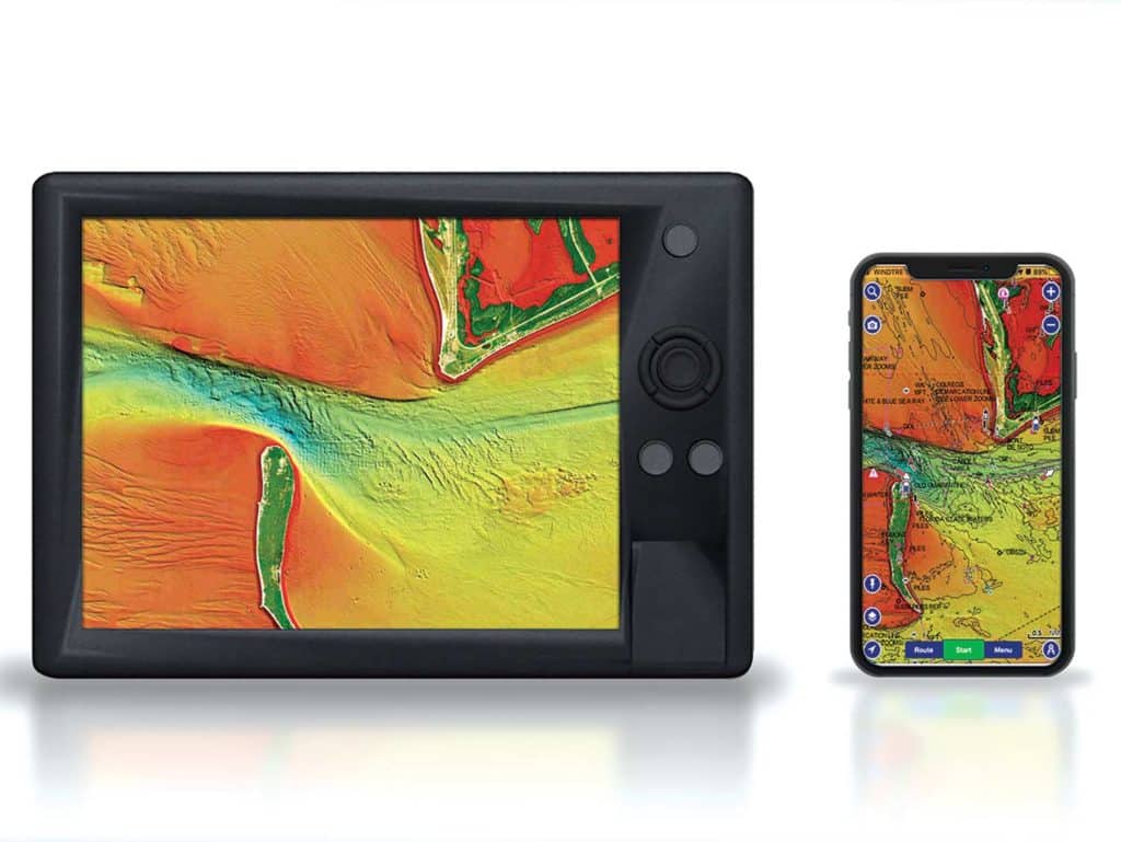 A Navionics screen showing shaded relief charts for plotting.