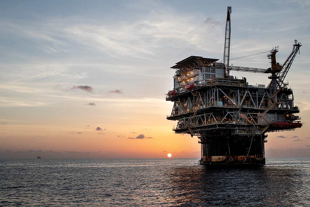 oil rig at sunset