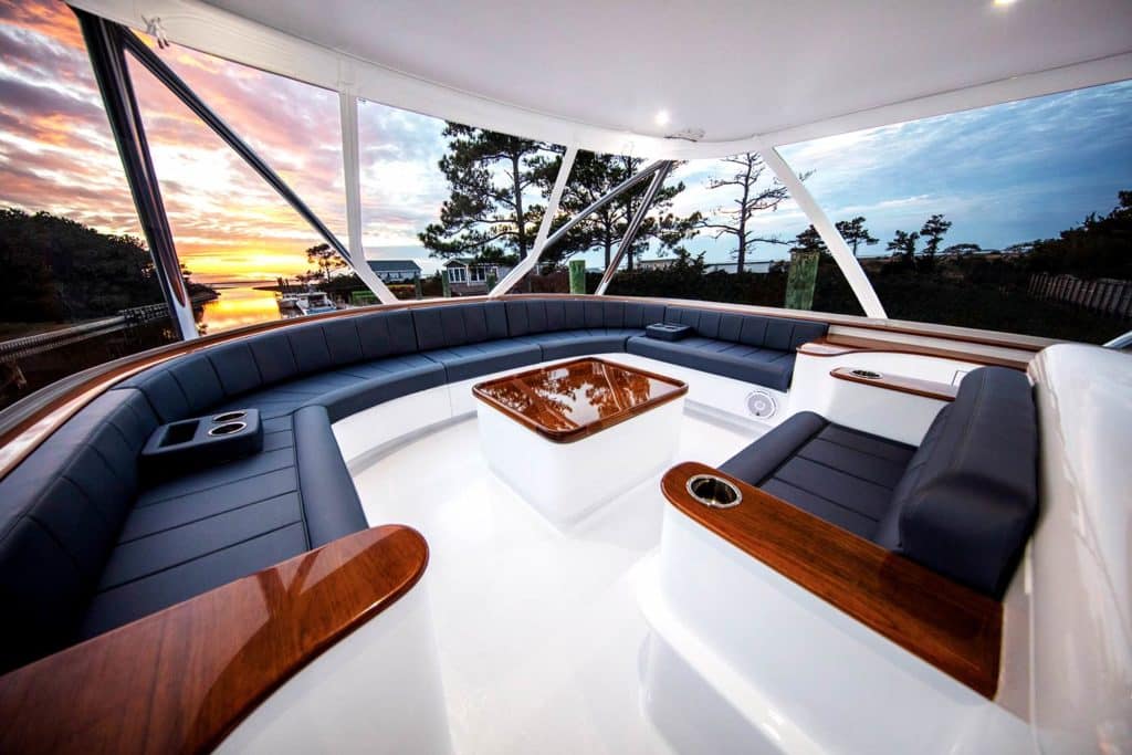 outside seating area on the paul mann custom boats