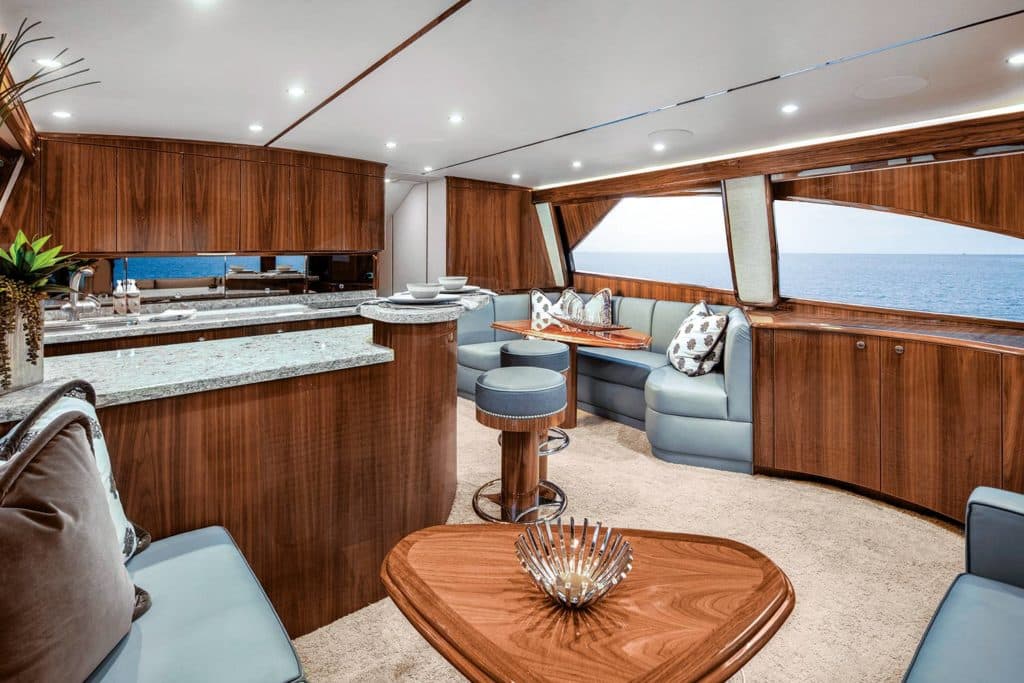 Clean and polished boat salon interior.