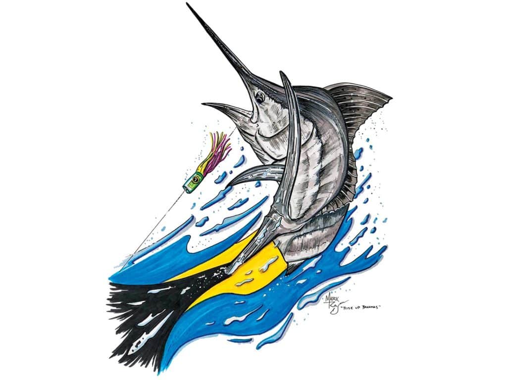 Illustration of a marlin by marine artist Mark Ray.