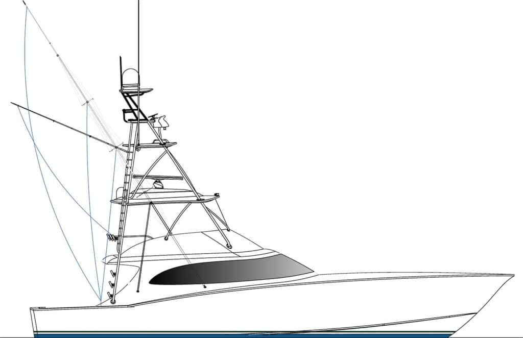 A digital rendering of Ritchie Howell 61sport fishing boat on the water.