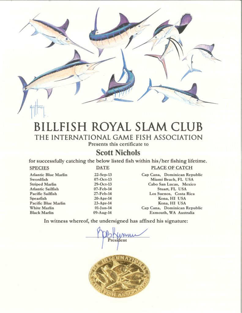 Second Billfish Royal Slam Certificate