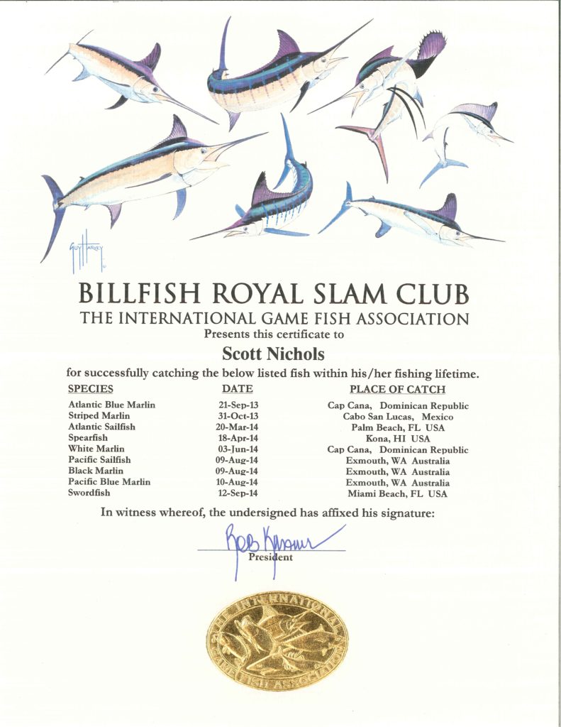 First Billfish Royal Slam Certificate
